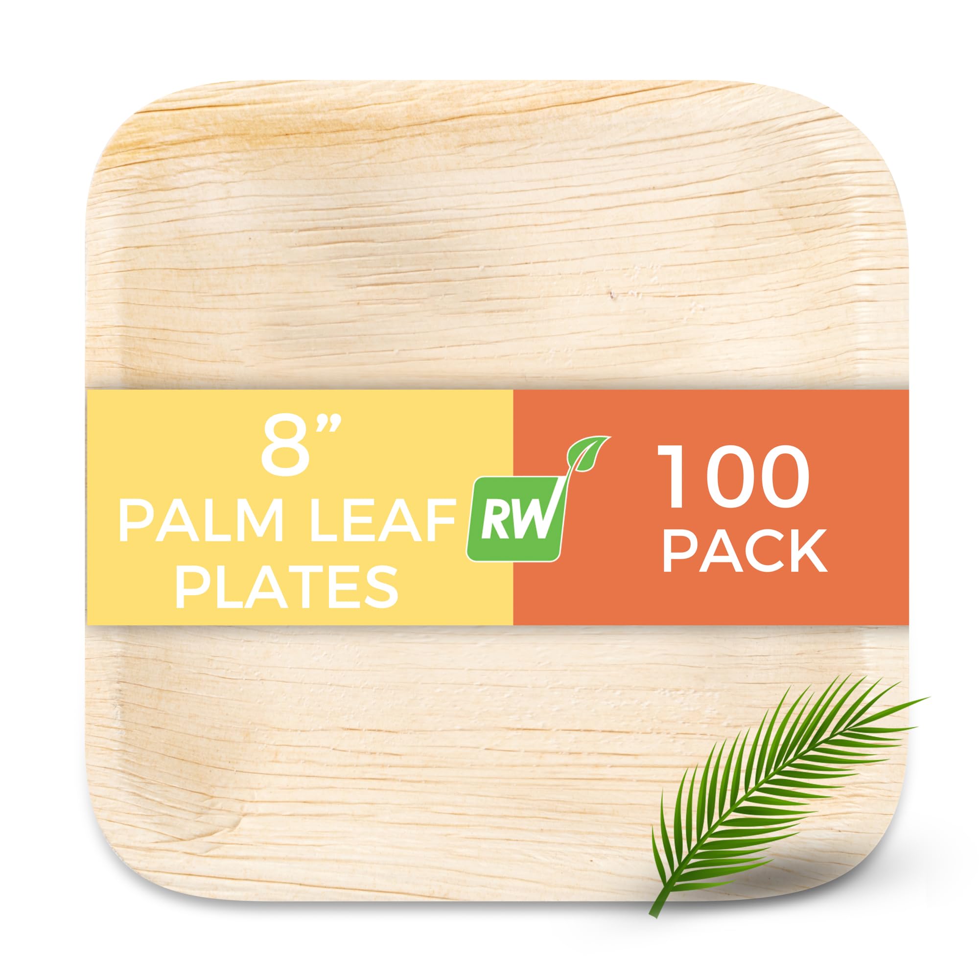 Restaurantware Indo 8x8 Inch Square Palm Leaf Plates - 100-Pack Eco-Friendly Microwave & Freezer Safe Dinner Plates for Hot & Cold Foods | Perfect for Parties, Catering & Sustainable Dining