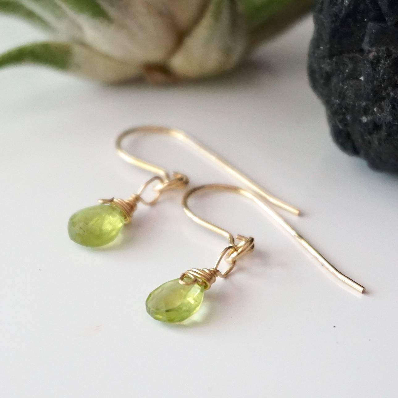 Peridot Earrings for Women - 14k Gold Filled Teardrop Dangle Earrings | Perfect for Weddings, Parties & Everyday Elegance