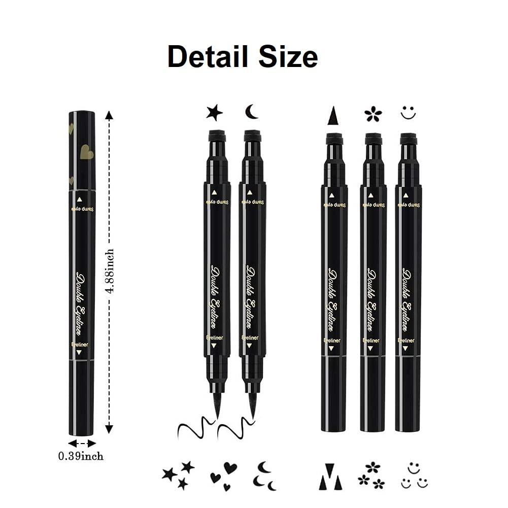 7Pcs Waterproof Eyeliner Stamp Kit with Heart, Moon, Flower Designs - Smudge-proof Liquid Eyeliner & Eyebrow Brushes Set for Women & Girls - Perfect for Parties, Cosplay & Everyday Makeup Looks