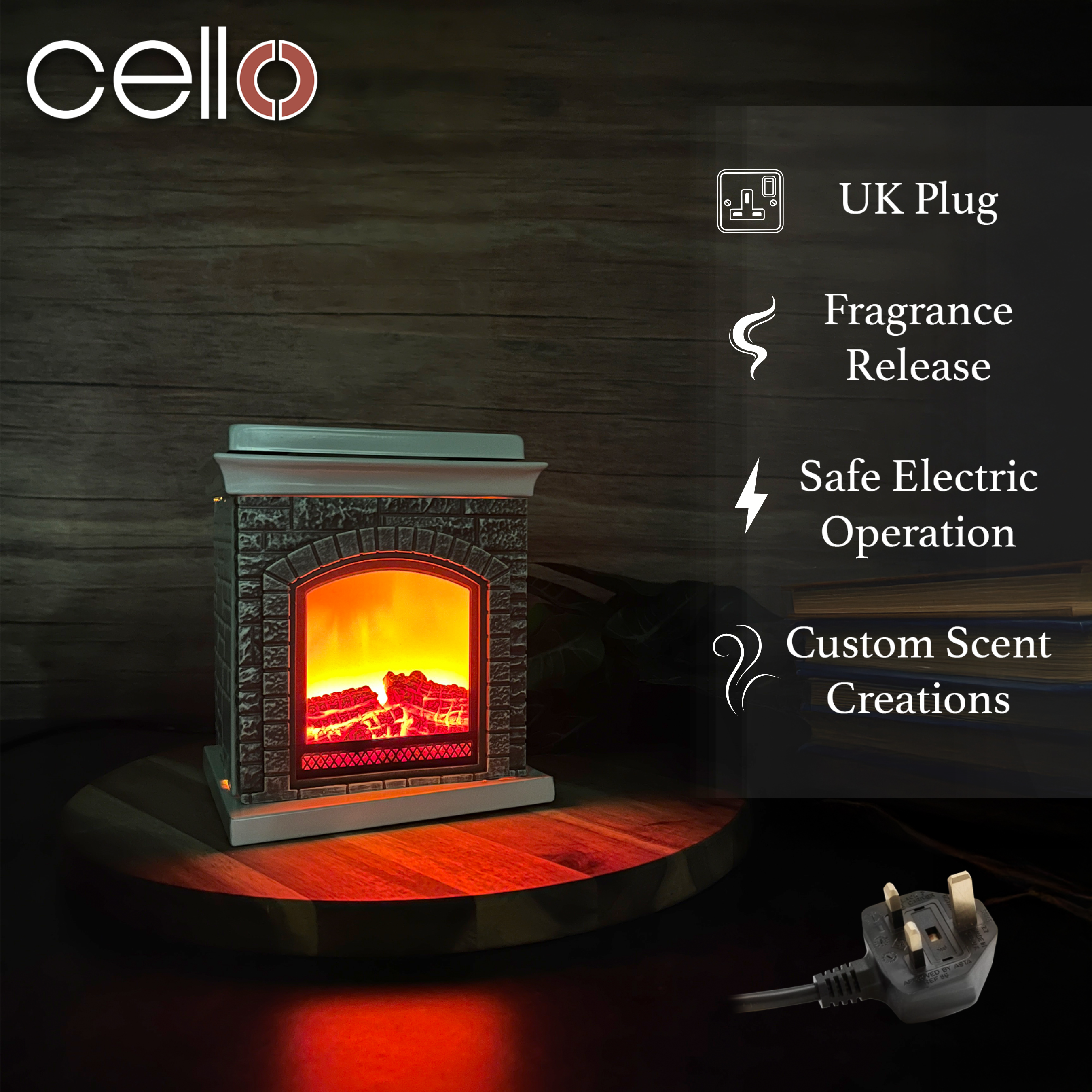 Electric Wax Warmer with Crackling Fireplace Effect - Cozy Aromatherapy Candle Melter for Home, Office & Relaxation - Perfect for Winter Nights & Stress Relief