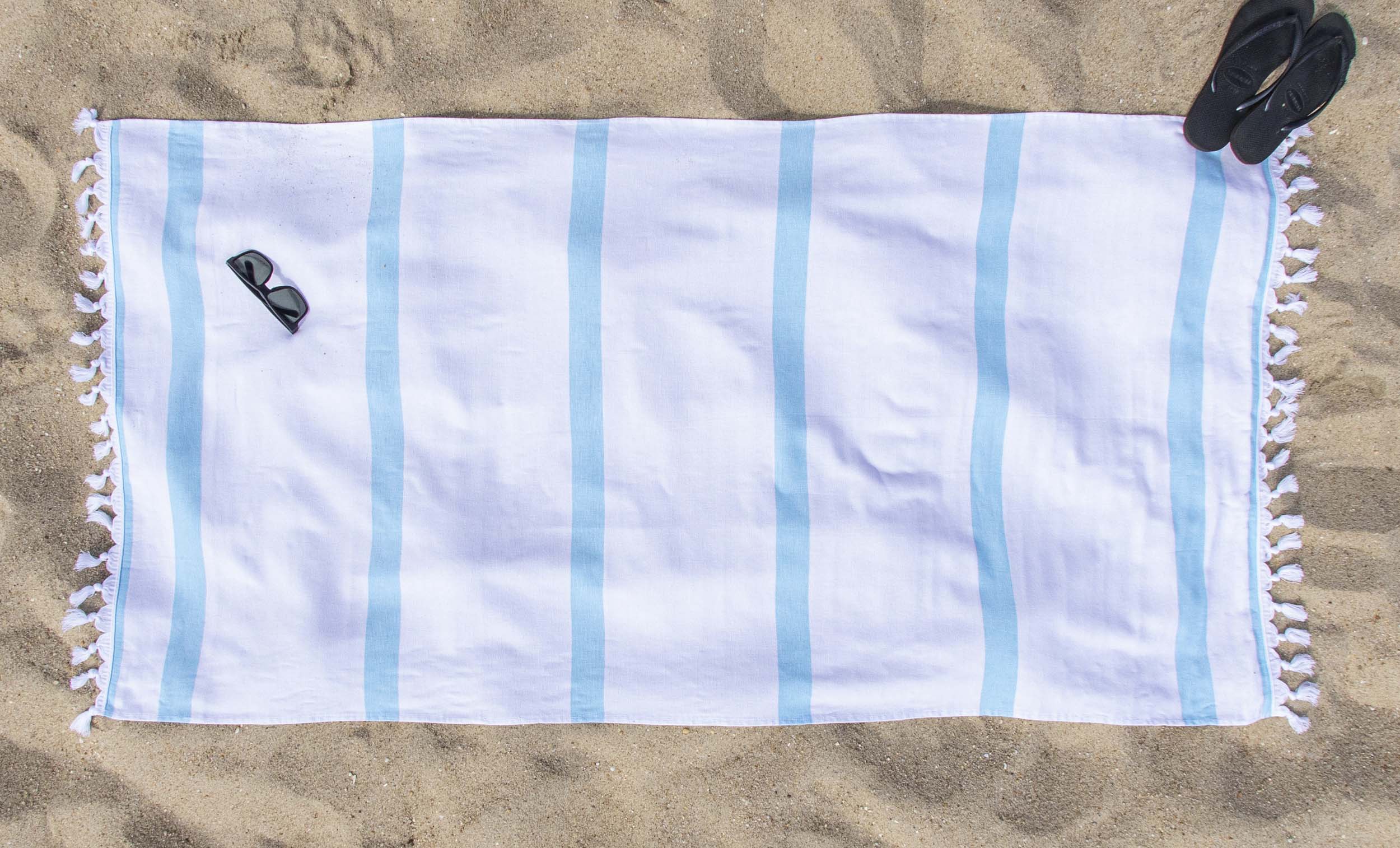 Premium Tropical Cabana Stripe Fouta 2-Piece Beach Towel Set with Tassels | Soft Quick-Dry Bath & Pool Towels for Summer Vacation, Beach Outing & Backyard Lounging