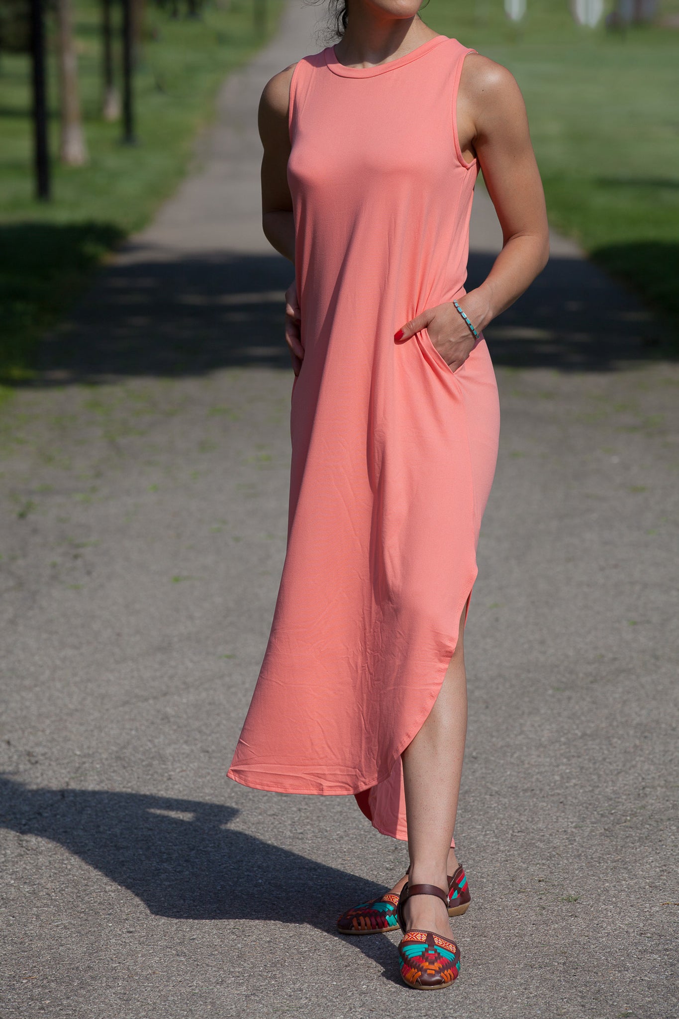 Extra Soft Side Slit Tank Dress with Pockets - Perfect for Summer Outings, Beach Vacations & Casual Wear