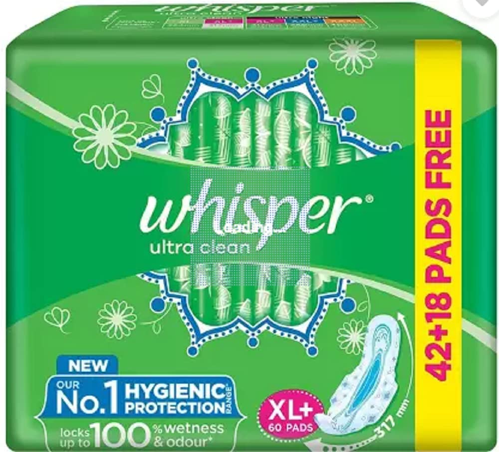 Ultra Clean Sanitary Pads for Women - XL+ (60+60 Count) | Super Absorbent Overnight Pads | Leakproof Protection for Heavy Flow | Perfect for Night Use, Travel & Active Lifestyles
