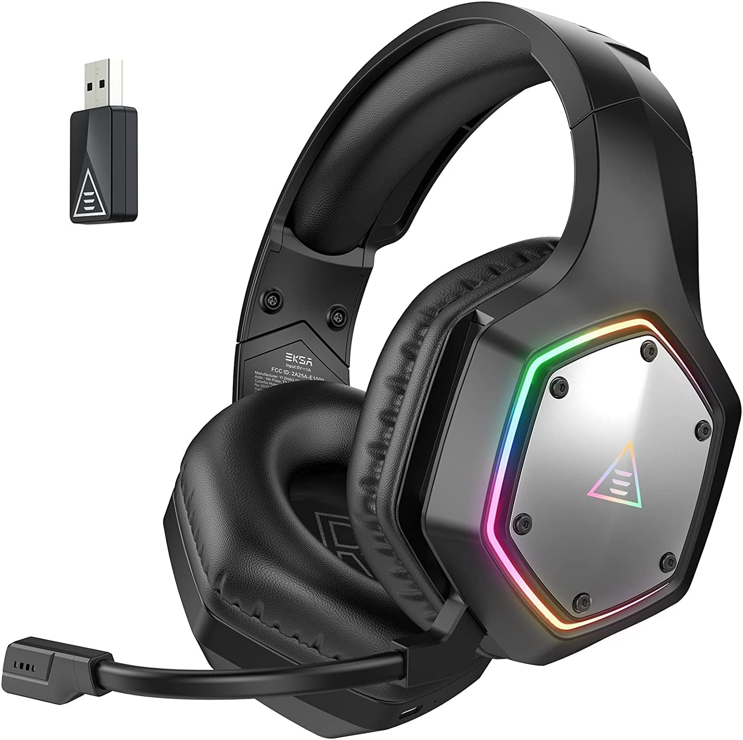 EKSA Wireless Gaming Headset with Microphone - 2.4GHz USB & 3.5mm Wired Headphones for PC, PS5, PS4, Xbox Series X/S, Nintendo Switch - 7.1 Surround Sound, RGB Lighting, Ergonomic Design - Perfect for Competitive Gaming, Streaming & Online Chat