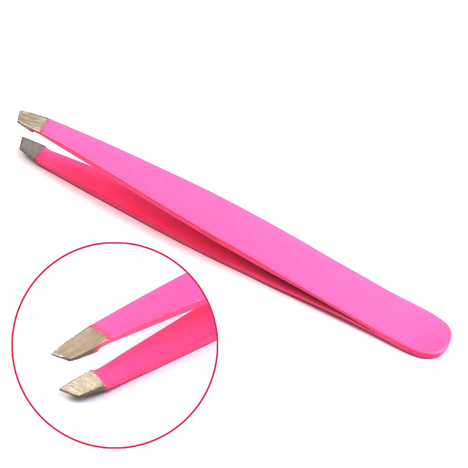 Premium Stainless Steel Slant Tweezer - Pink | Professional Beauty & Eyebrow Tweezers for Precise Hair Removal | Perfect for Home, Salon, Travel & Makeup Kit