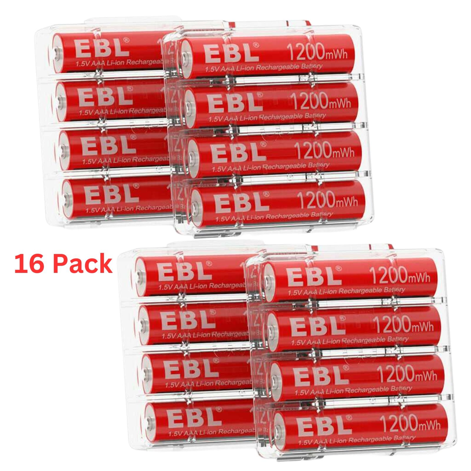 EBL 16 Pack 1.5V AAA Lithium Ion Rechargeable Batteries - Long Lasting Power for Cameras, Toys, Flashlights & More