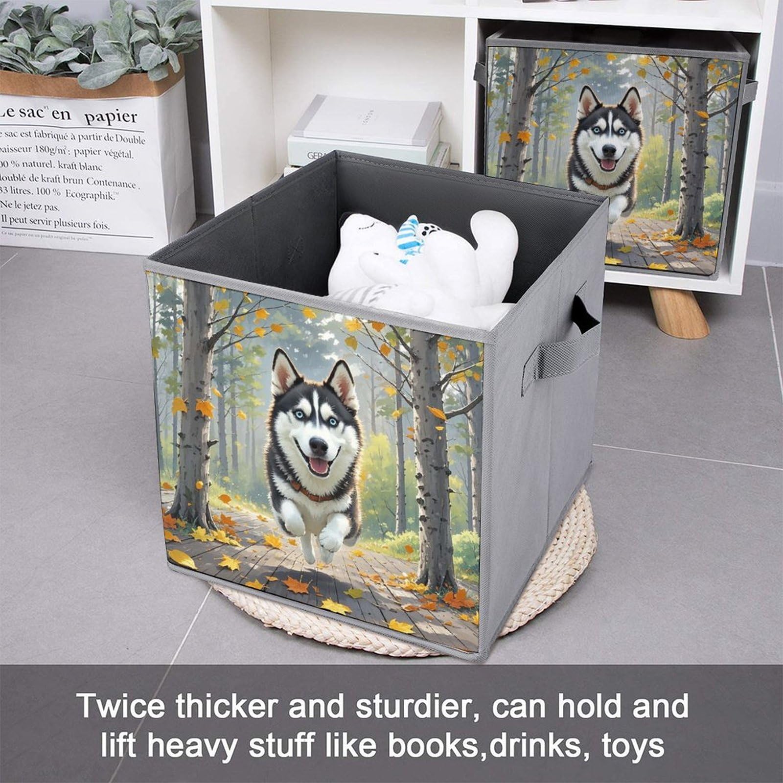 6-Pack Foldable Storage Bins with Handles - Large Capacity Autumn Leaves Printed Storage Boxes for Playroom, Office & Home Organization - Perfect for Toys, Books & Seasonal Decor Storage