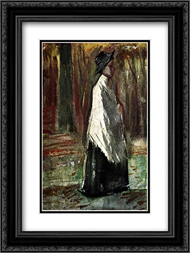 Vincent van Gogh Museum Art Print - 18x24 Black Ornate Framed Woman with White Shawl in Wood, Double Matted - Perfect for Living Room, Bedroom & Office Wall Decor