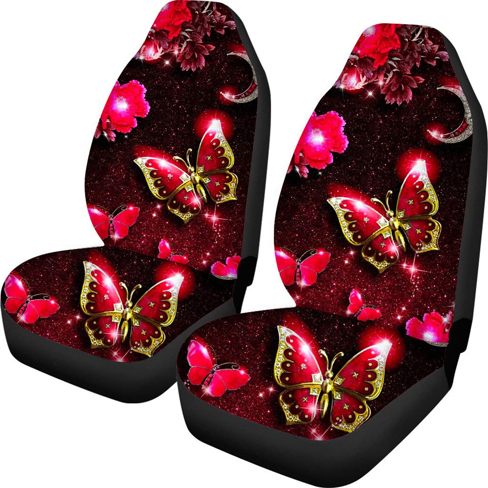 Upetstory Butterfly Car Seat Covers Set of 2 - Black Red Flower Front Seat Protector for Sedan, SUV, Van & Truck | Waterproof & Anti-Slip Auto Interior Decor | Perfect for Road Trips, Commuting & Pet Protection