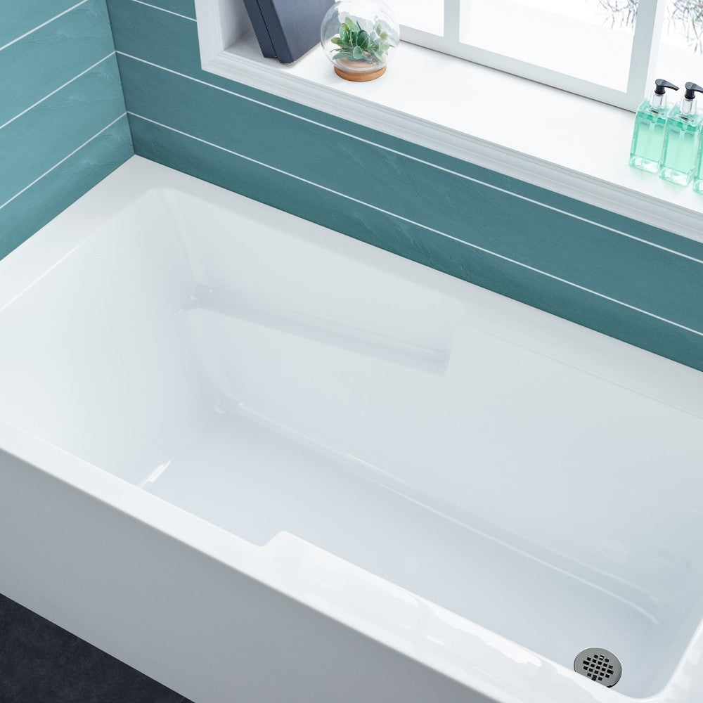 Voltaire 60 x 30 Right Hand Drain Alcove Bathtub with Apron and Armrest - White Acrylic Freestanding Soaking Tub for Small Bathrooms, Perfect for Relaxation and Spa Experience at Home