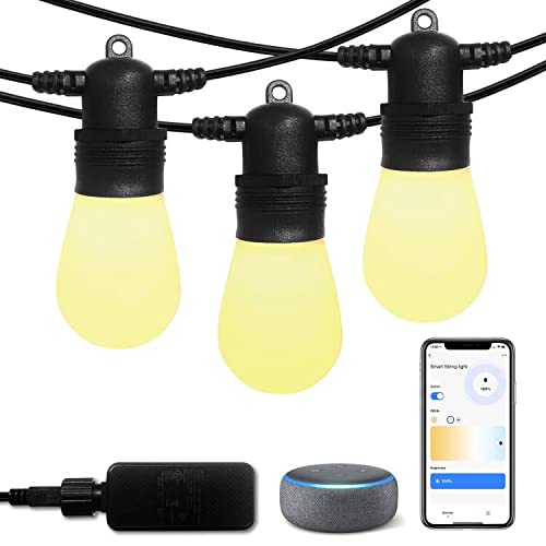 SUNTHIN 48FT Smart WiFi Outdoor String Lights - Works with Alexa & Google Assistant, 3 CCT Selectable, Dimmable, Shatterproof & Waterproof - Perfect for Garden, Deck, Porch, Party, Holidays, Christmas Decorations & Outdoor Lighting