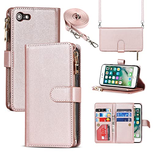 9 Card Slots Lanyard RoseGold