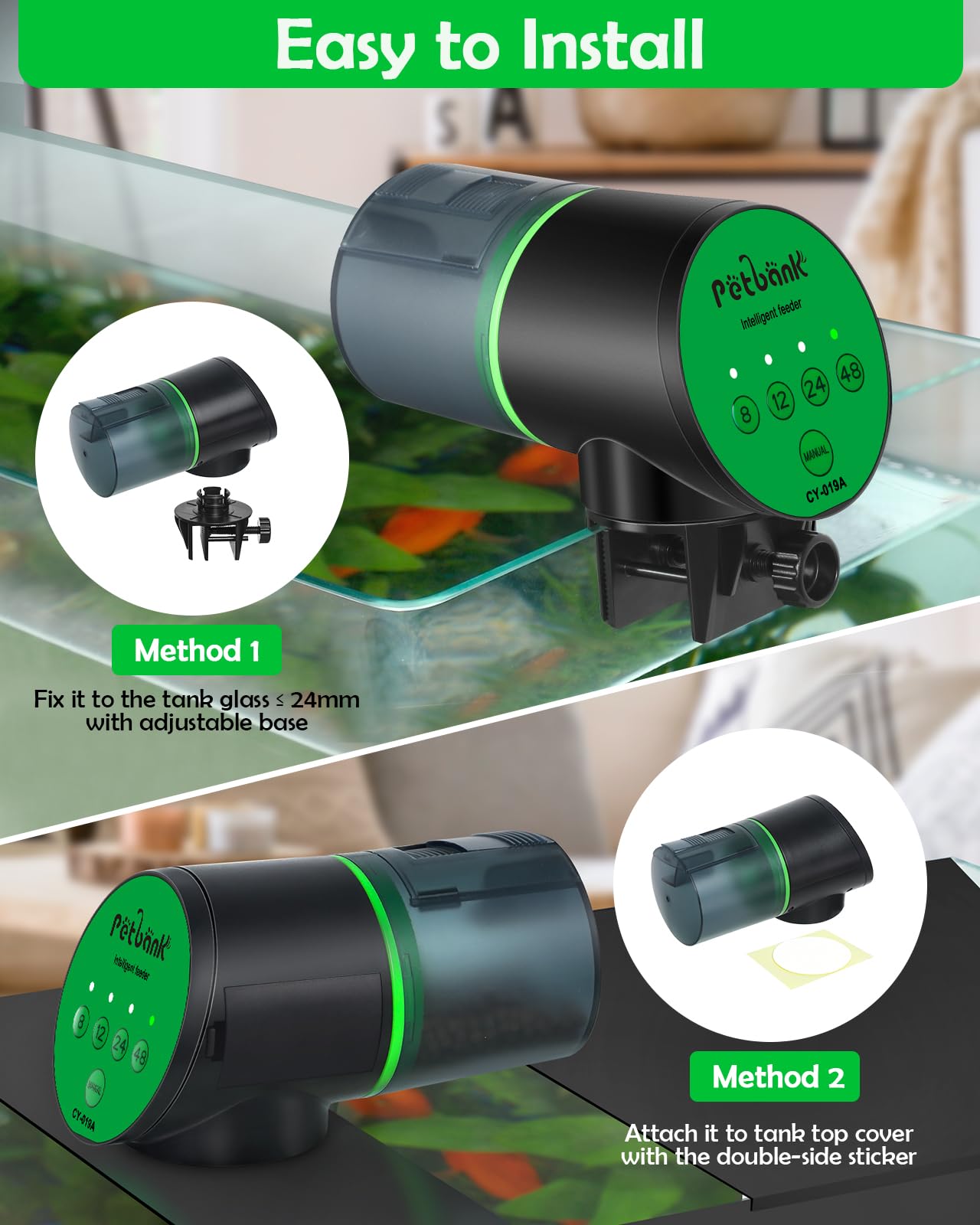 Automatic Fish Feeder for Aquarium - Battery Operated Timer Fish Food Dispenser with 2 AAA Batteries Included - Perfect for Vacation & Daily Feeding