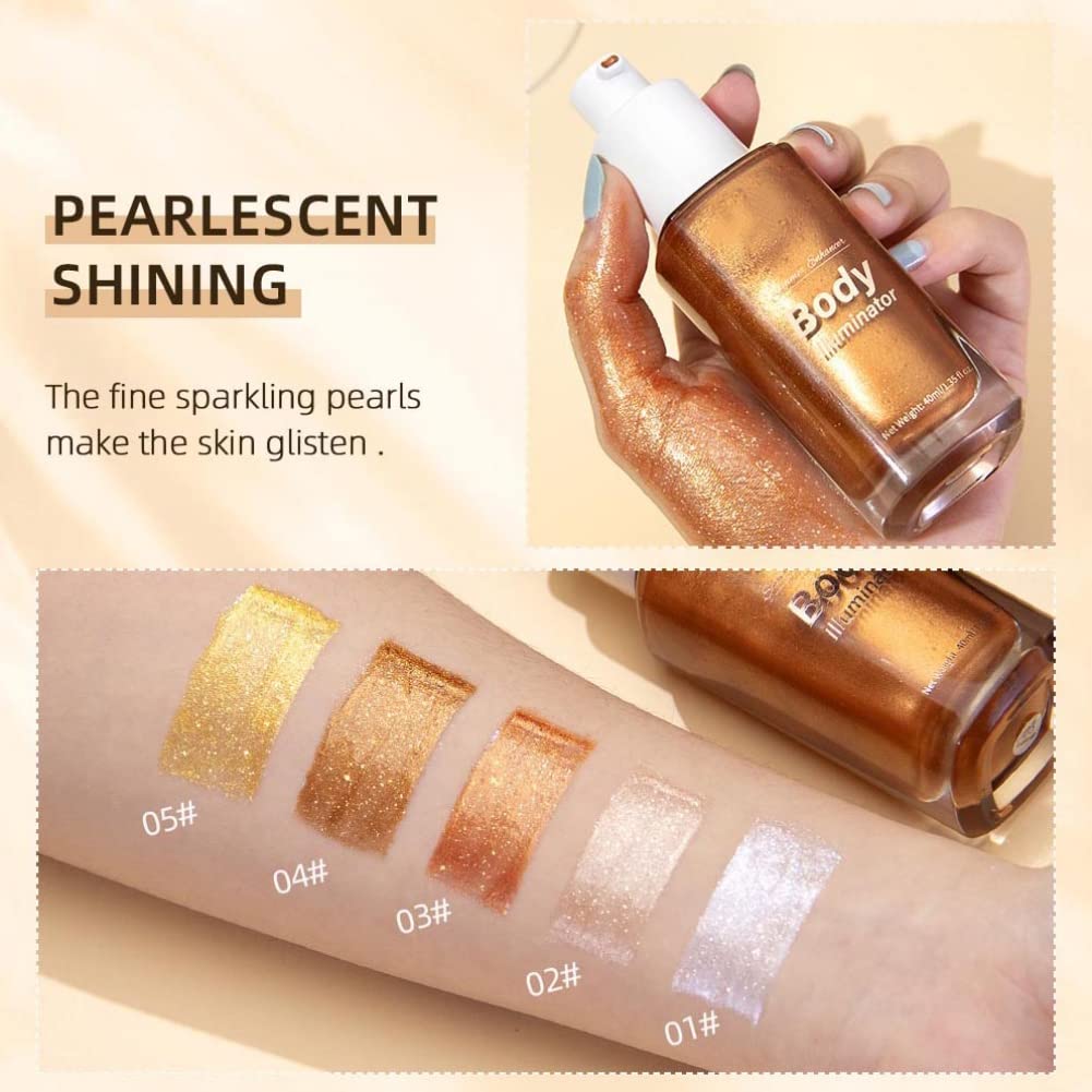 Ofanyia Waterproof Face & Body Luminizer - Long-Lasting Shimmer Bronzer Glow Illuminator, Smooth Liquid Highlighter Foundation with Moisturizing Formula (03# Bronze Gold) - Perfect for Beach, Parties & Night Out Makeup