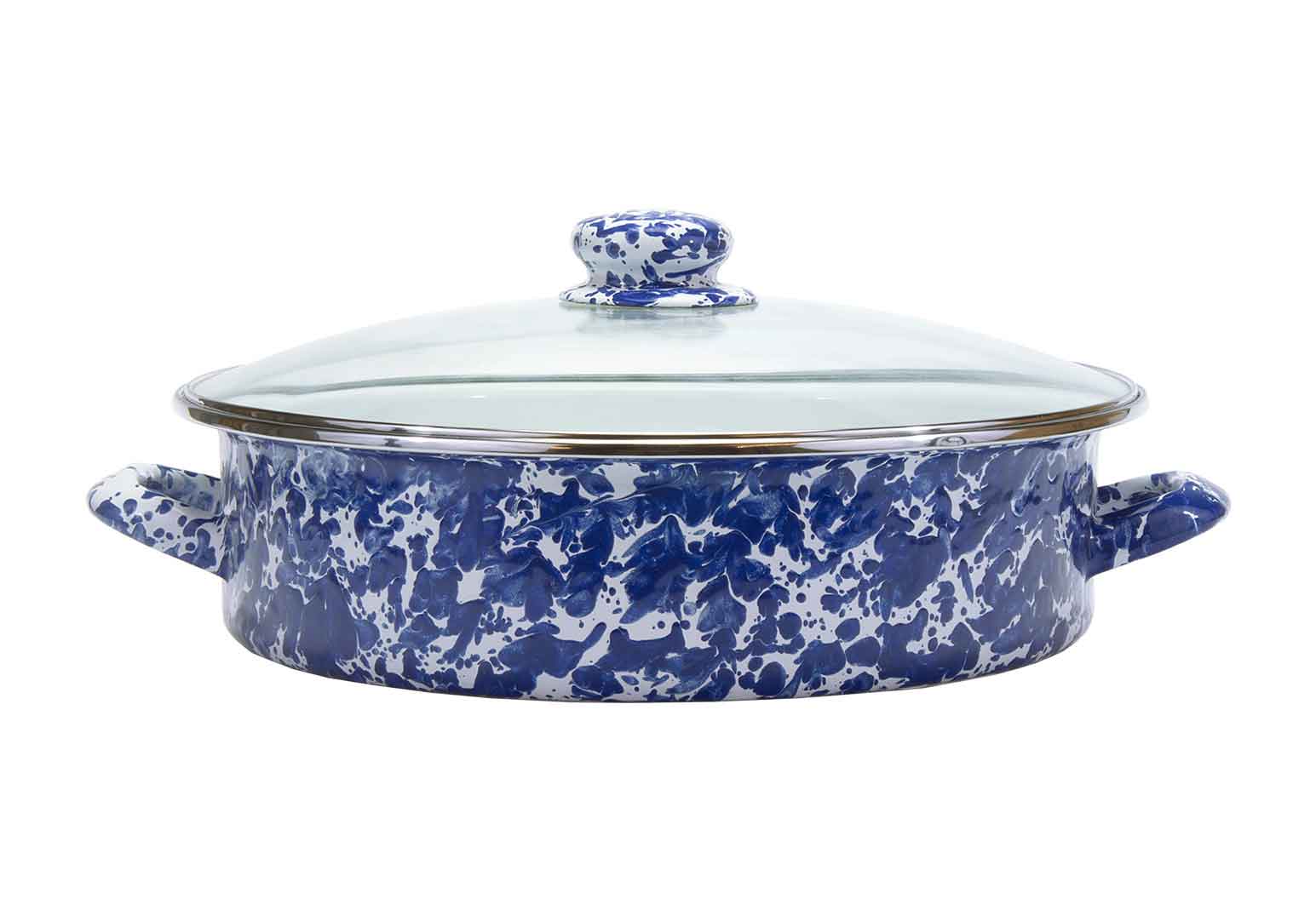 5 Quart Cobalt Blue Swirl Enamelware Saute Pan - Nonstick Cooking Pan for Frying, Searing & Simmering - Perfect for Stovetop & Oven Use