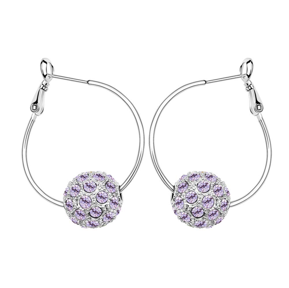 White Gold Plated Beaded Hoop Earrings with Round Ball Swarovski Cubic Zirconia Crystal, Elegant Fashion Jewelry Gift for Women, Perfect for Parties, Weddings, and Daily Wear