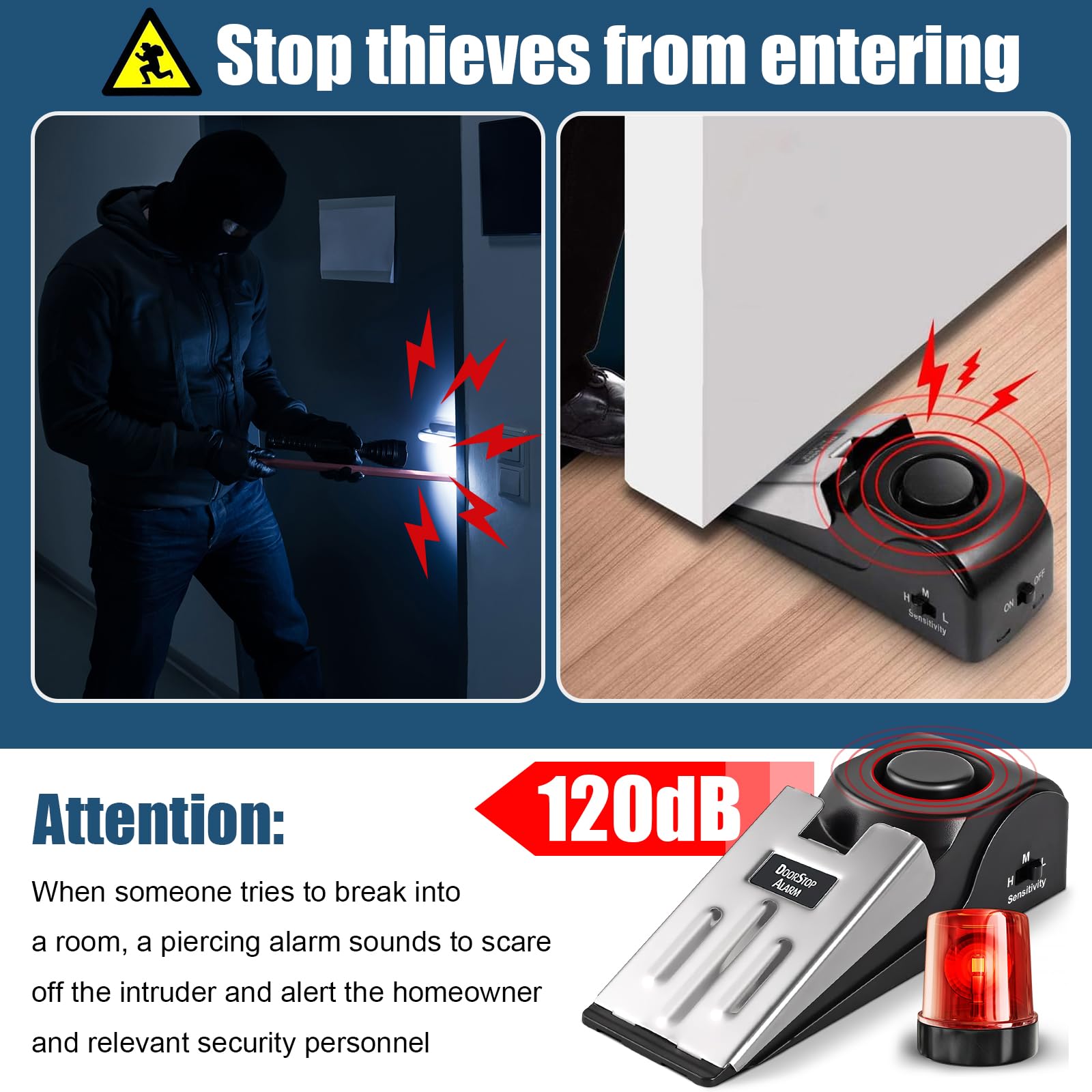 Door Stop Alarm with Security Wedge - Portable Travel & Hotel Safety Device for Home, Office & Dorm (Black) | Prevent Break-Ins & Enhance Security