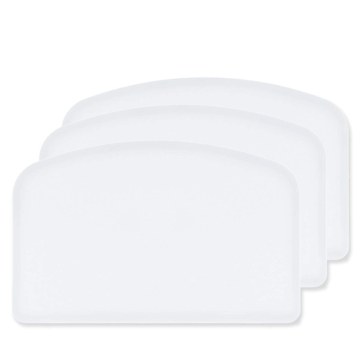 DOERDO 3-Piece Flexible Food Safe Plastic Dough Scraper Set - Multi-Purpose Kitchen Tool for Baking, Cooking, Dough Cutting & Counter Cleaning (White) - Perfect for Home Bakers & Professional Chefs
