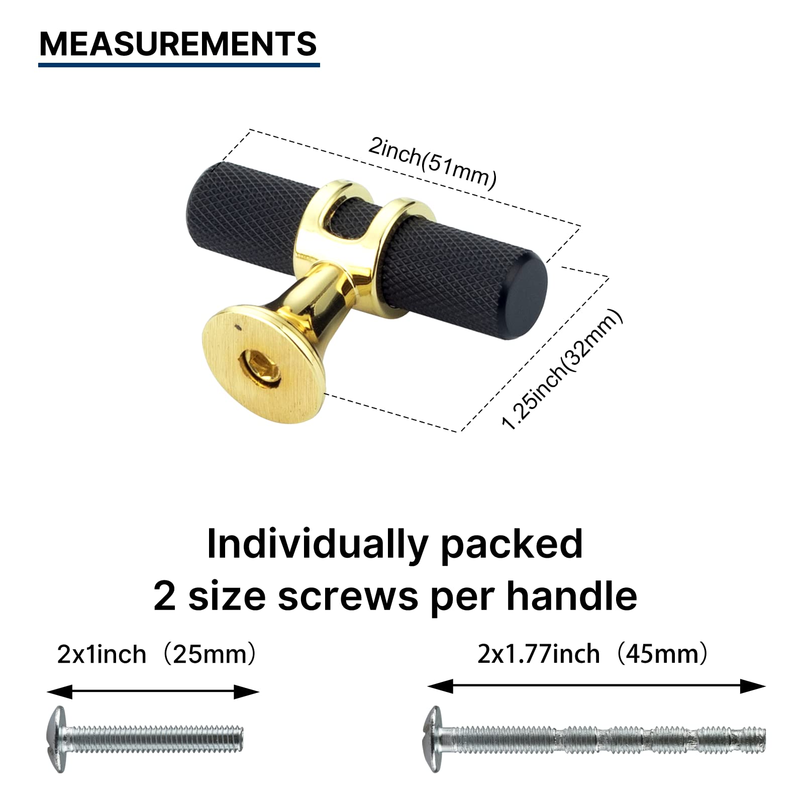 Rergy 40 Pack Matte Black Knurled Cabinet Knobs - T Bar Drawer Pulls for Kitchen, Dresser & Furniture (Durable & Stylish Hardware for Cabinets, Wardrobes & Storage)