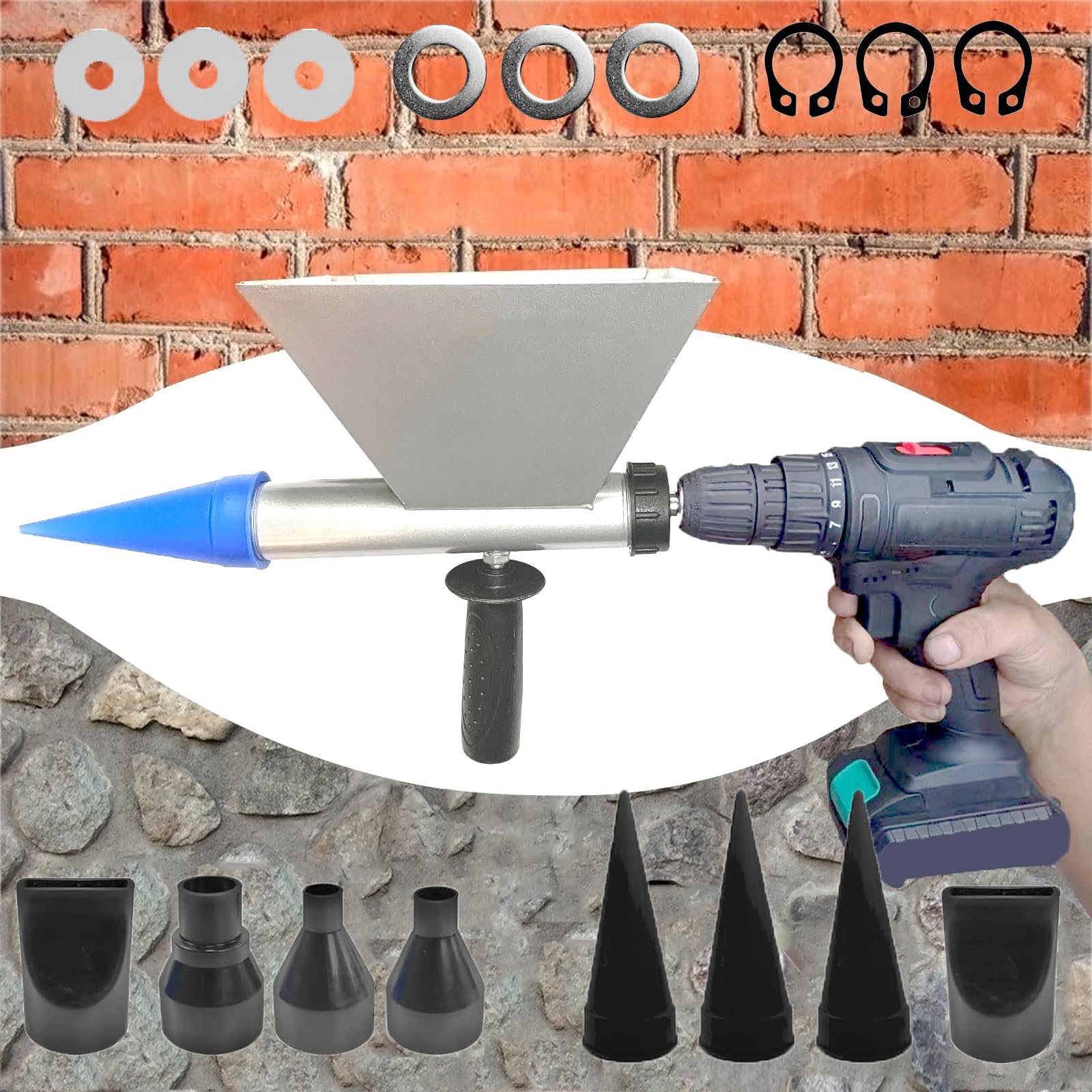 Electric Mortar Grout Gun - Portable Caulking Sprayer with 8 Nozzles for Tile, Brick & Concrete Repair (No Electric Drill Needed) - Perfect for DIY Home Renovation & Construction Projects