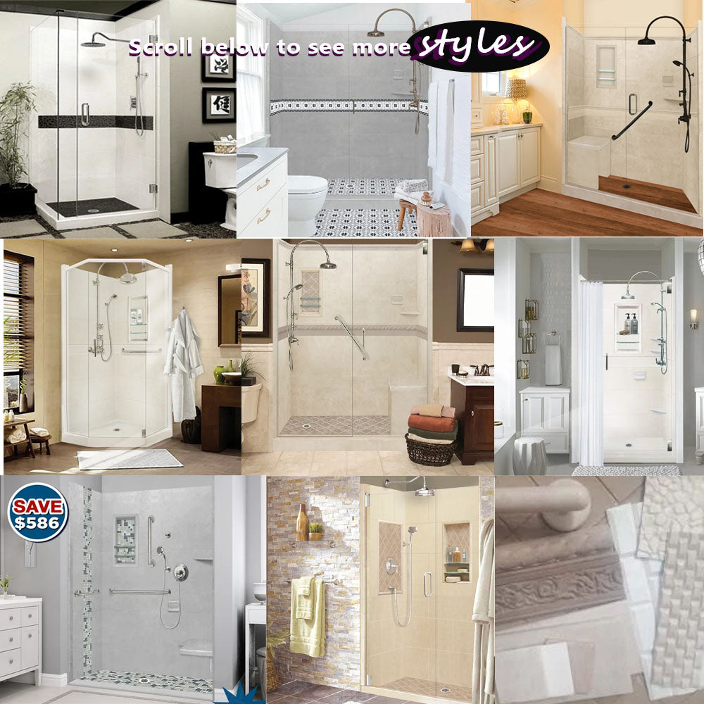 Custom Shower Kits - Neo Corner Pan, Walls, Thresholds & Optional Glass Enclosure | DIY Bathroom Remodeling Solution for Modern Homes