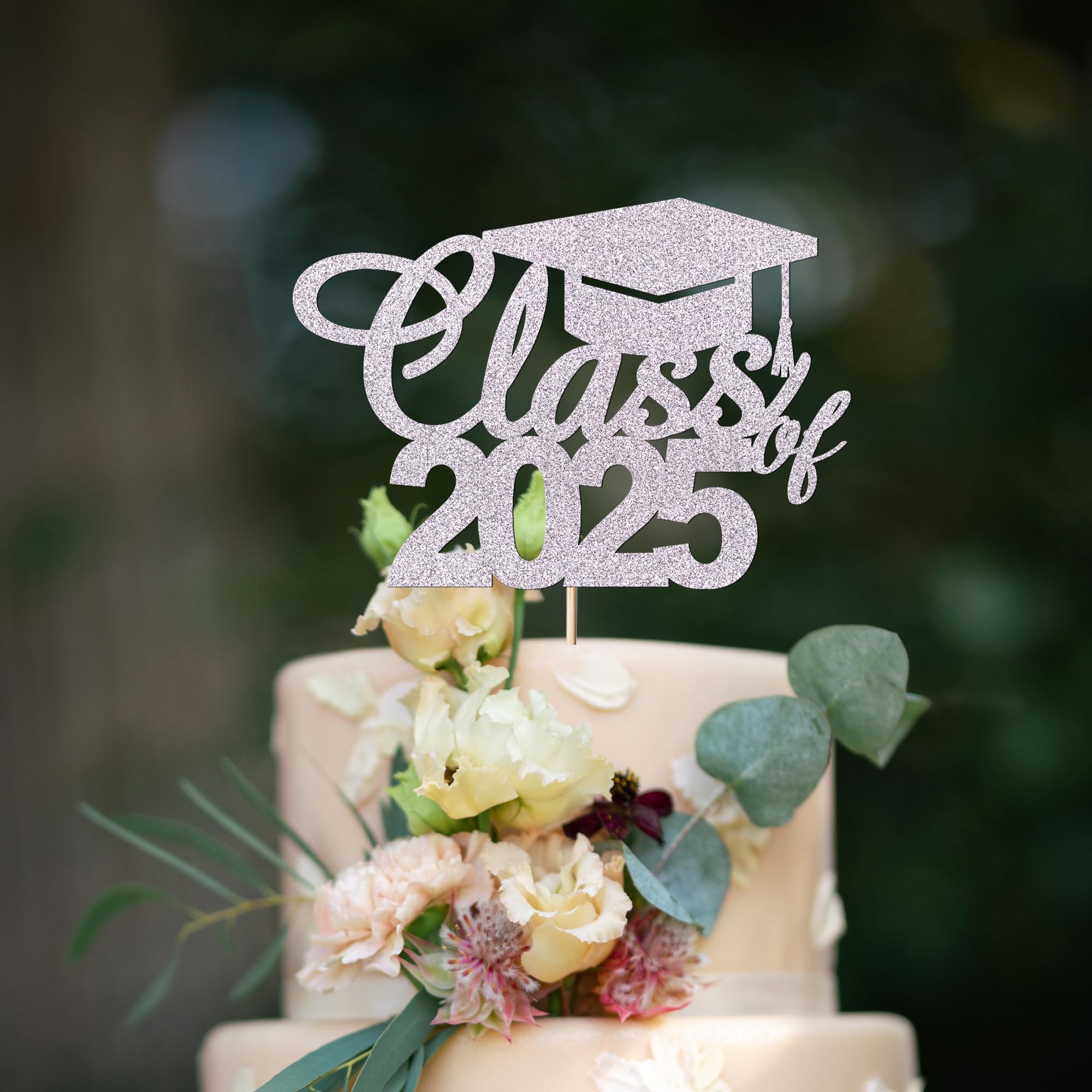 Class of 2025 Graduation Cake Topper - Silver Ceremony Cake Decoration for Graduation Parties, Commencement Celebrations & School Events