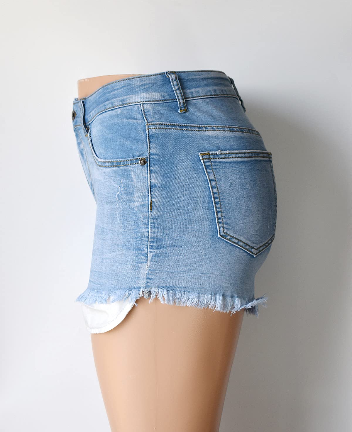Aodrusa Women's Ripped Denim Shorts - Mid Rise Distressed Jeans for Curvy Fit | Body Enhancing Stretch Denim Cutoff Shorts | Perfect for Summer Outfits, Casual Wear & Street Style Fashion
