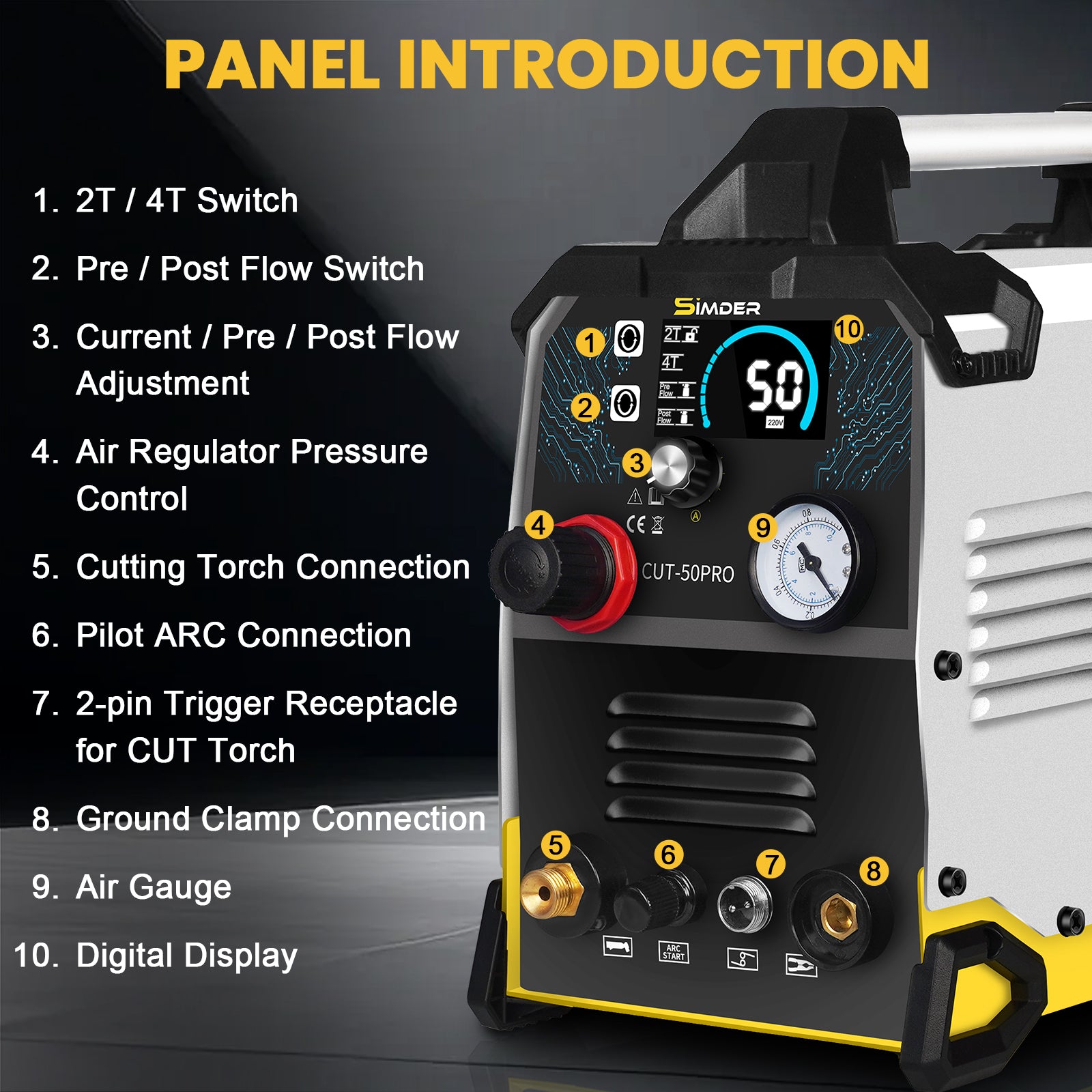 SSIMDER CUT 50 PRO Pilot Arc Plasma Cutter - 50 Amp Air Plasma Cutting Machine for Metal, Steel, Iron | Portable Welding Tool for DIY, Auto Repair & Metal Fabrication | Perfect for Home Workshops & Industrial Use