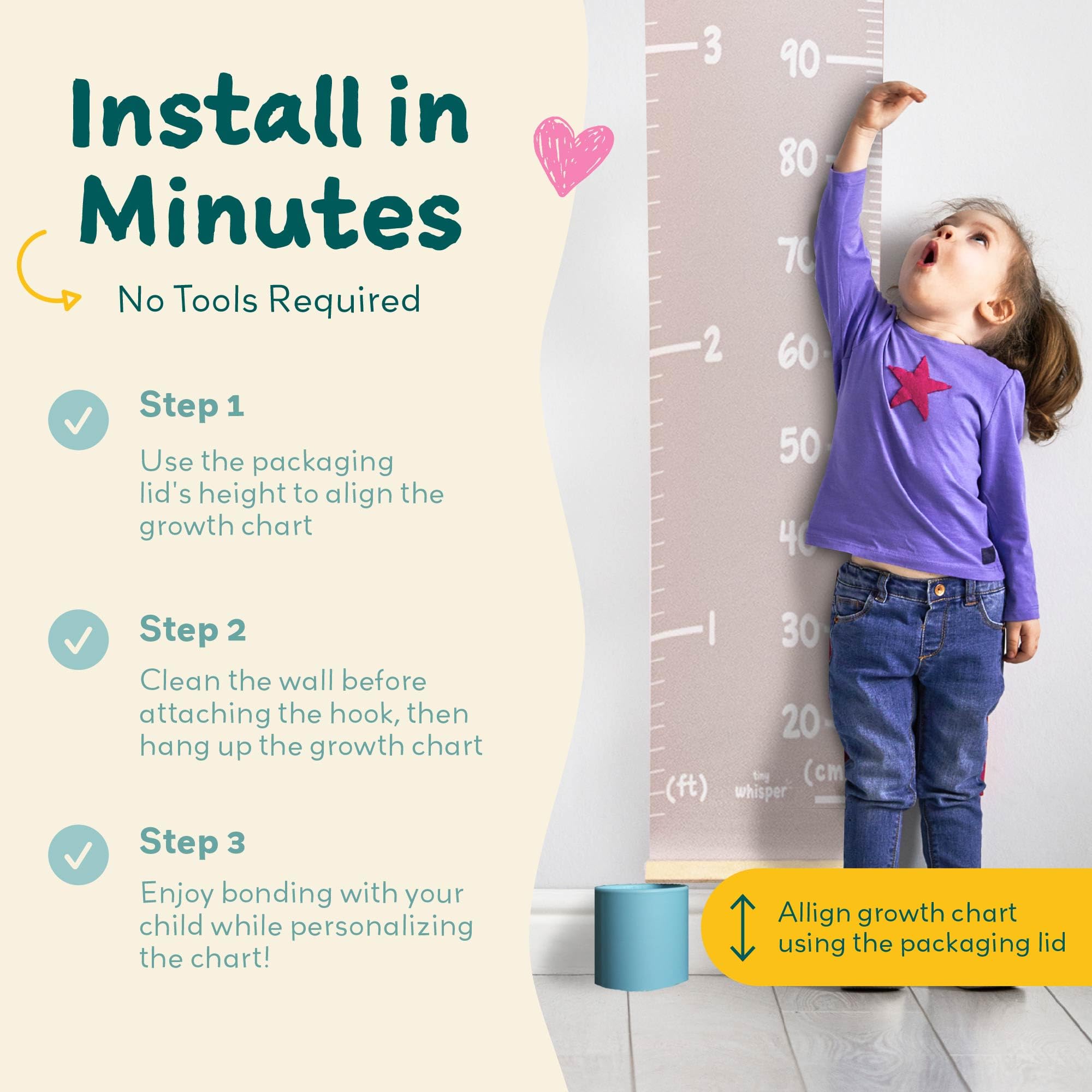 Personalized Kids Growth Chart Wall Decal - Custom Canvas Height Measurement for Children & Toddlers with Removable Stickers - Perfect for Nursery, Bedroom, and Playroom Decor