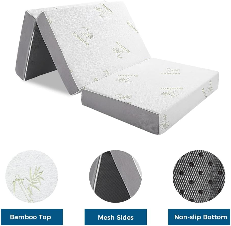 Inofia 6 Inch Queen Size Folding Mattress - Tri-Fold Memory Foam Mattress with Ultra Soft Removable Cover, Portable Foldable Bed (78