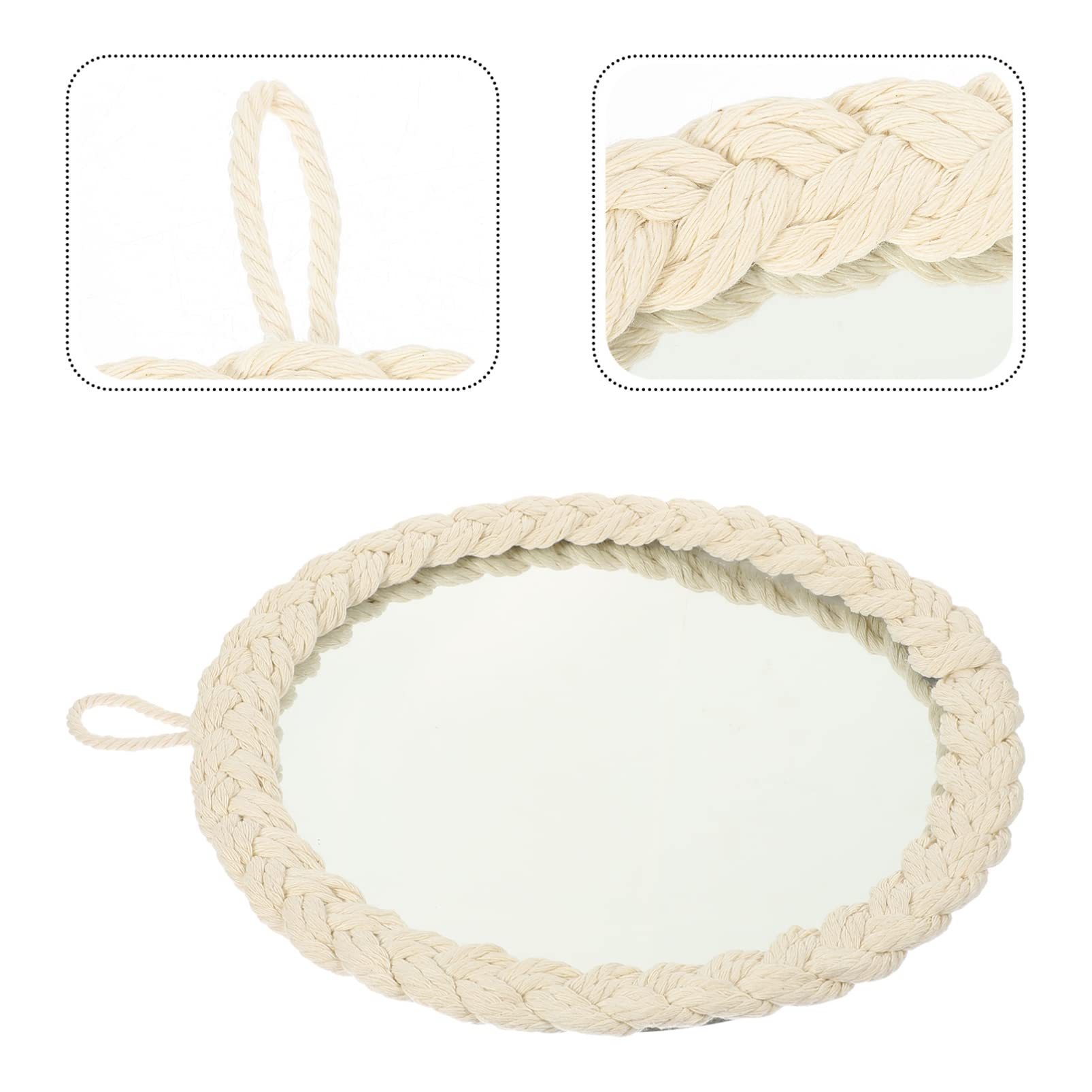 FOMIYES Decorative Wall Hanging Mirror with Glass Pendant and White Cotton Rope - Boho Chic Home Decor for Bedroom, Living Room, Entryway