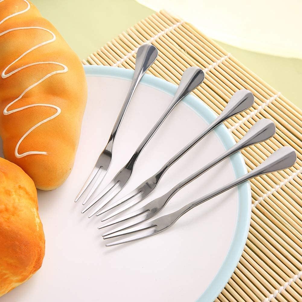 5PCS Stainless Steel Fruit Forks - 4.72 Inch 2-Prong Cocktail & Dessert Forks for Cake, Mussels, Appetizers - Durable Handle for BBQ, Party, Gathering - Perfect for Fruit Platters, Wine Tasting & Outdoor Dining