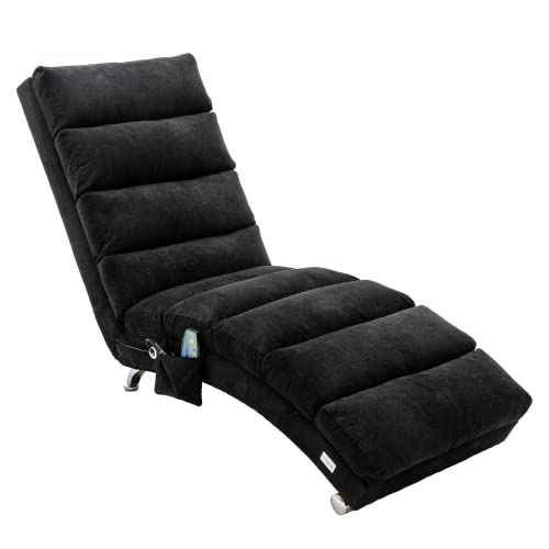 Electric Recliner Massage Chaise Lounge Chair - Ergonomic Linen Chaise Leisure Accent Chair for Living Room, Office & Bedroom - Modern Long Lounger with Adjustable Positions - Perfect for Relaxation, Reading & Napping - Dark Gray