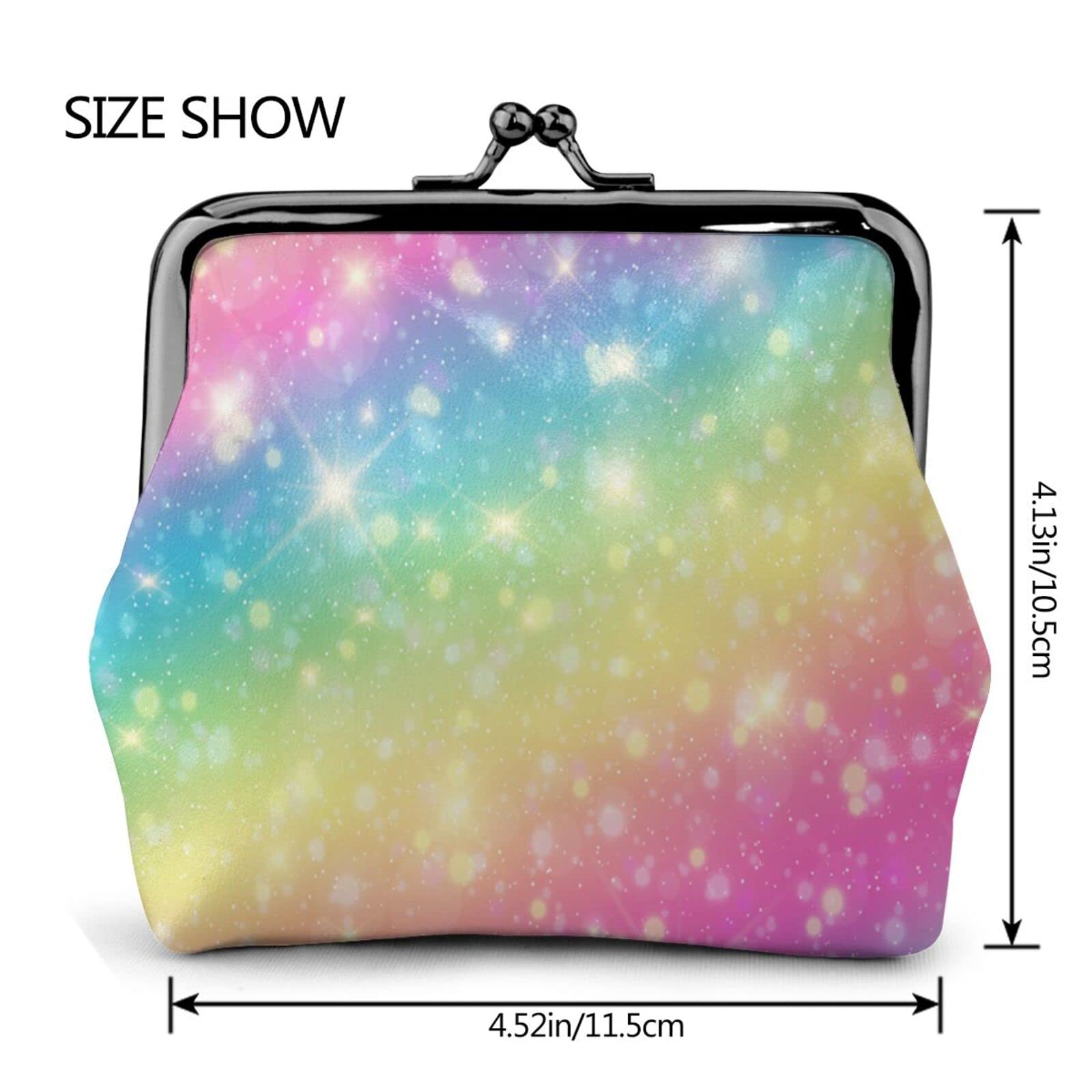 **Galaxy Fantasy Pastel Rainbow Pu Leather Buckle Coin Purse - Kiss-Lock Change Wallet for Girls | Perfect for School, Travel & Gift Giving**