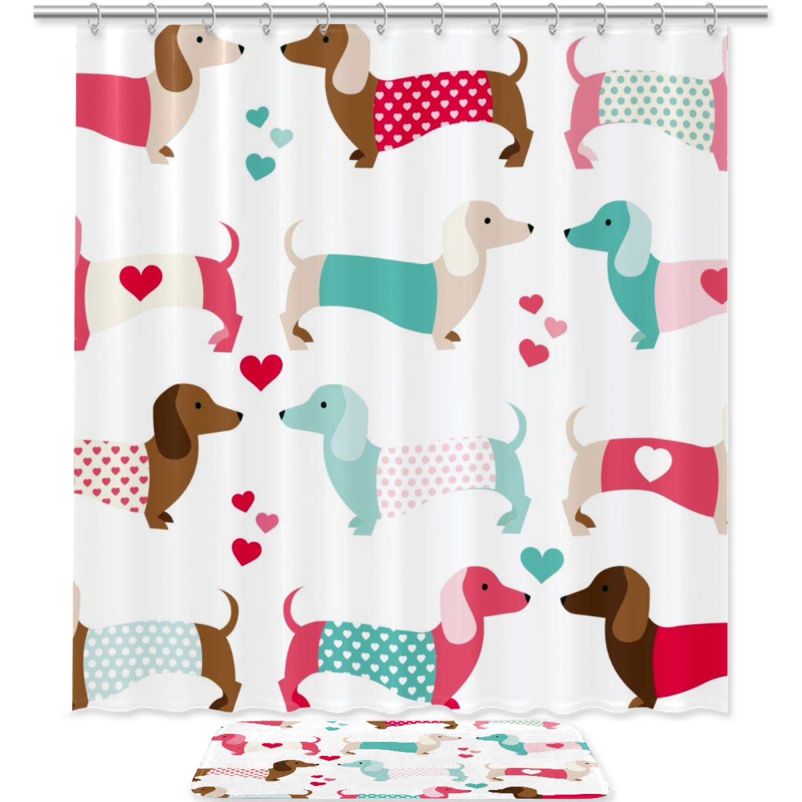 imobaby Waterproof Dachshund Dog Shower Curtain & Non-Slip Bathroom Rug Set - Cute Bathroom Decor for Pet Lovers, Kids & Modern Homes