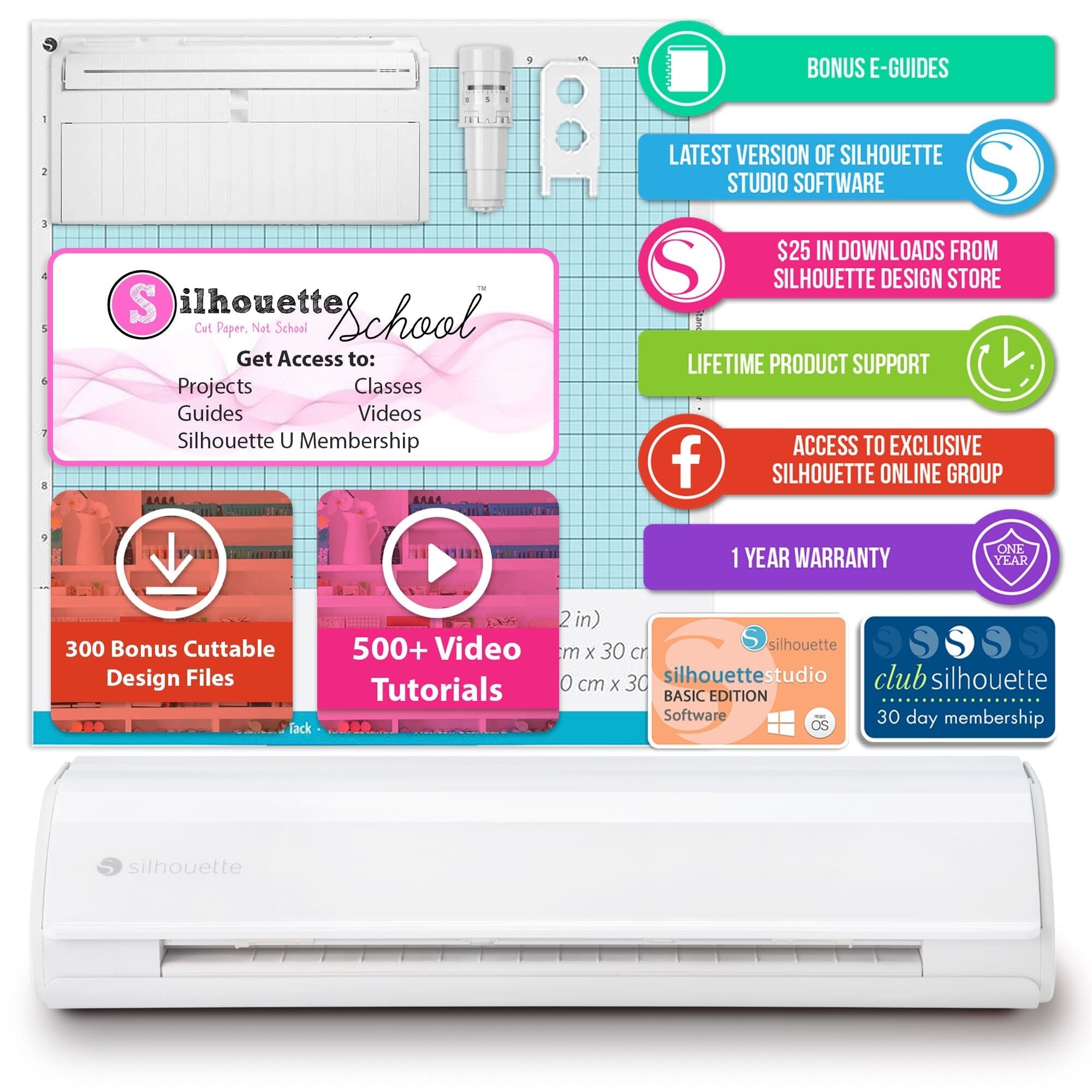 Silhouette Cameo 5 Business Bundle with Vinyl, Cutting Guides, Design Software & Tools - Perfect for DIY Crafts, Home Decor, and Small Business Projects