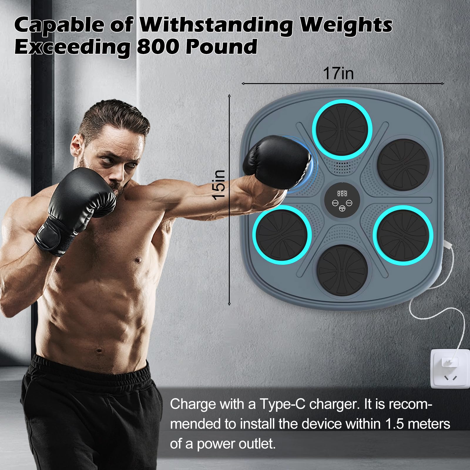 Smart Music Boxing Machine for Adults & Kids - Wall Mounted Interactive Trainer with LED Display, 9 Modes & 9 Speeds - Perfect for Home Gym, Stress Relief & Family Fun - Great for Fitness Training, Boxing Practice & Indoor Workouts