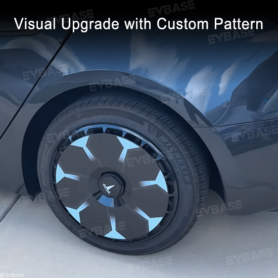 Tesla Model 3 Highland Hubcaps 18'' & 19'' Inch - Custom Graphic Full Coverage Wheel Covers Set of 4 - Premium Car Accessories for Enhanced Style & Protection - Perfect for Road Trips, Daily Commutes & Car Shows