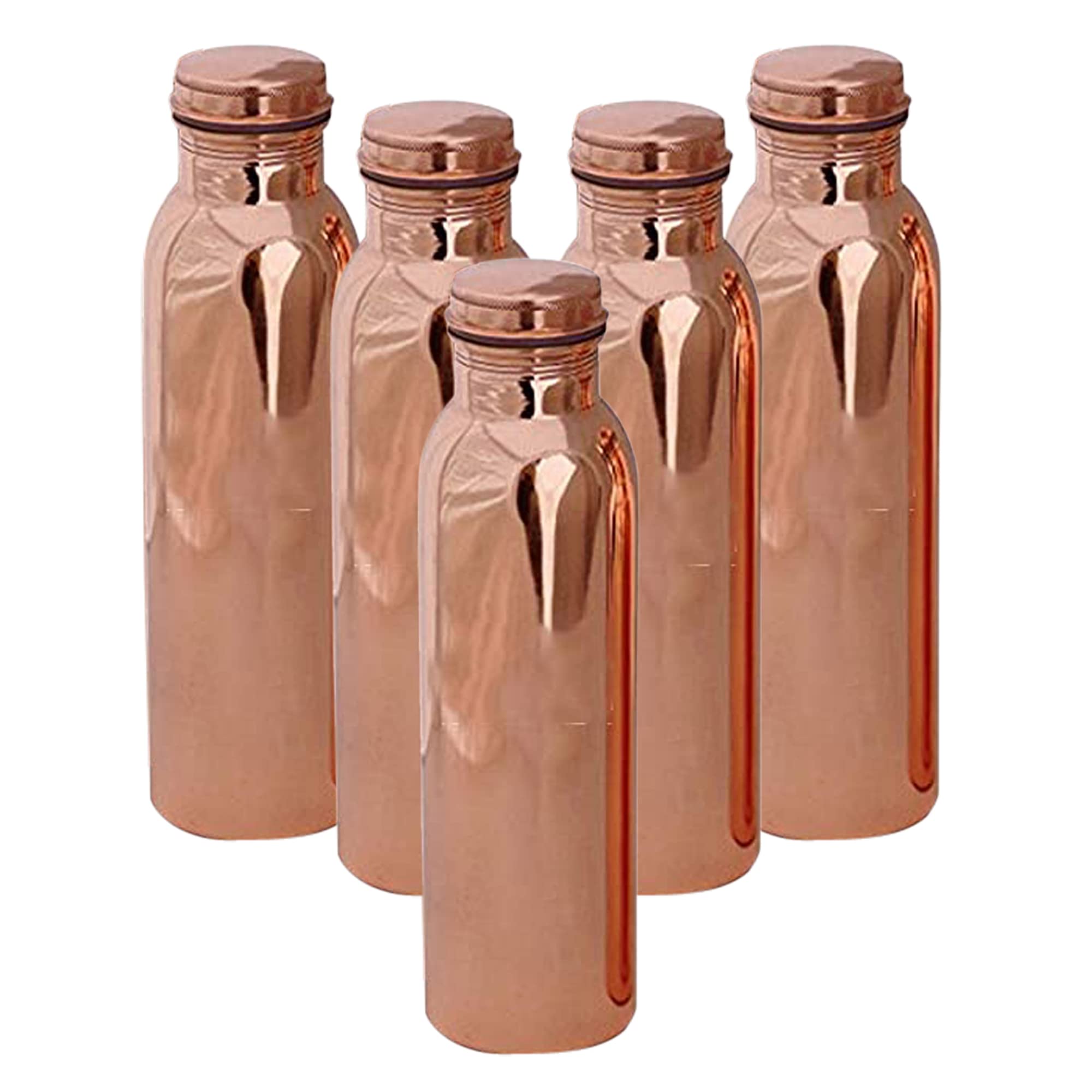 5-Pack Pure Copper Water Bottles for Health & Ayurveda - Reusable, Eco-Friendly Copper Vessels for Daily Hydration, Wellness & Detox