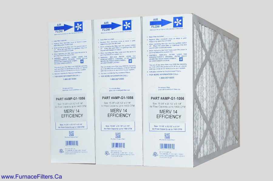 G1 1056 Genuine Original 16x25x5 MERV 14/15 Furnace Air Filter - Pack of 3 (Actual Size 15 3/8