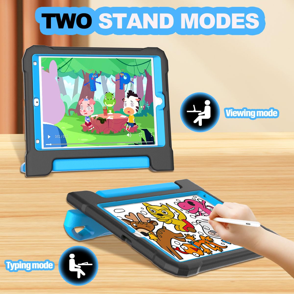 YIHE Shockproof Kids iPad Case for iPad 10.2 Inch 9th/8th/7th Gen (2021/2020/2019), iPad Pro 10.5 & iPad Air 3 - Durable Handle Stand Cover with Screen Protector (Black & Blue) | Perfect for School, Travel & Home Learning