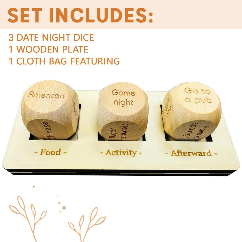 2024 Romantic Wooden Date Night Dice for Couples - Fun Decision Making Game for Food & Activities - Perfect Couple Gift for Boyfriend, Girlfriend or Newlyweds - Great for Anniversary, Valentine's Day & Romantic Evenings at Home
