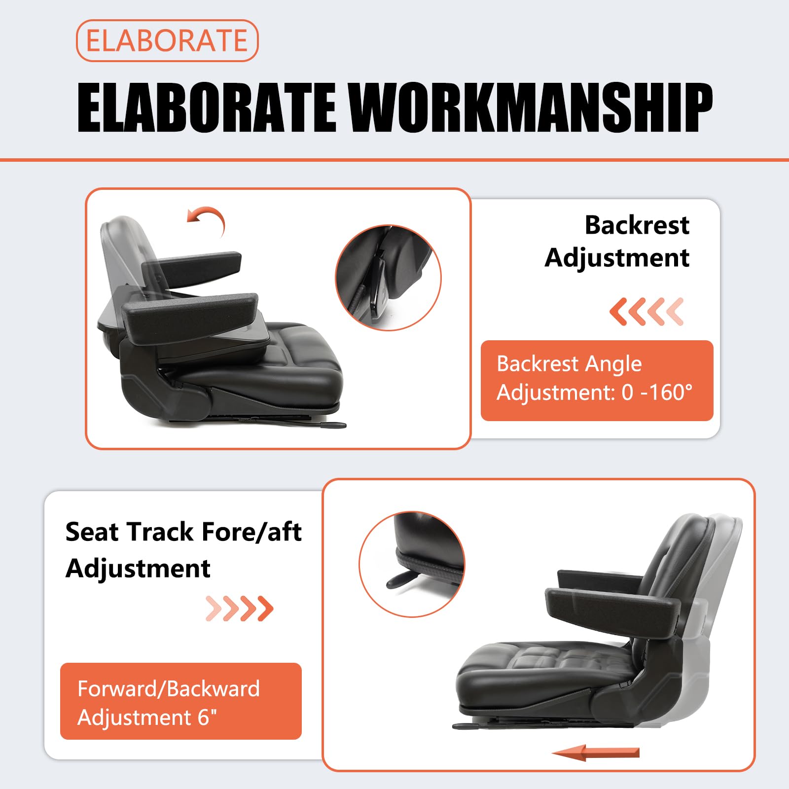 Universal Fold Down Forklift Seat with Adjustable Angle Backrest, Armrests & Micro Switch - Heavy Duty Suspension Seat for Tractors, Excavators, Skid Steers, Backhoes, Dozers & Telehandlers - Ergonomic Design for All-Day Comfort in Construction & Farming Operations