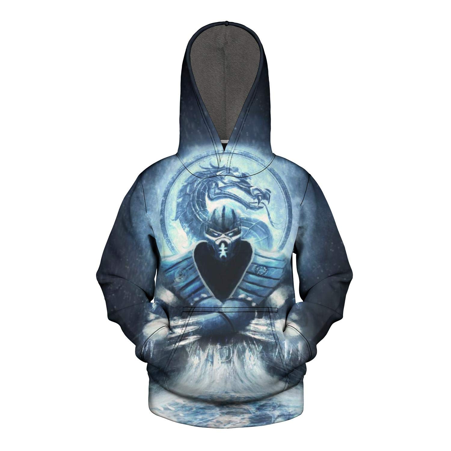 Unisex 3D Realistic Mortal Kombat Sub-Zero Blue Hooded Sweatshirt - Cute Pullover Hoodie for Gaming, Cosplay & Streetwear Fashion