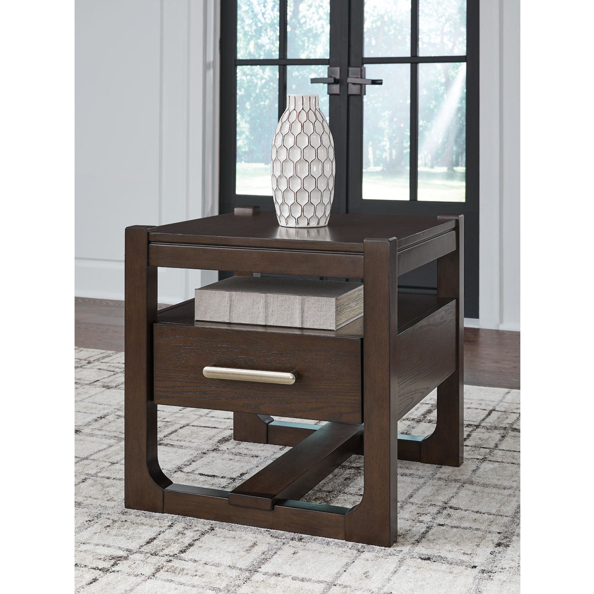 Breckington End Table - Dark Brown Wood Nightstand for Living Room, Bedroom & Office - Modern Side Table with Storage Shelf