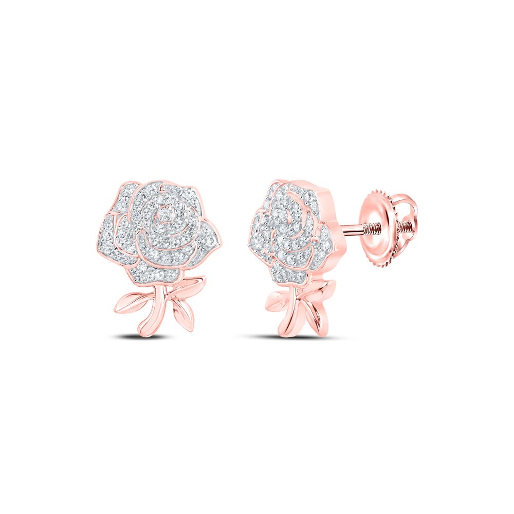 Dazzlingrock Collection 10k Rose Gold Women's Round White Diamond Floral Stud Earrings 1/3 CTTW - Perfect for Weddings, Anniversaries & Special Occasions