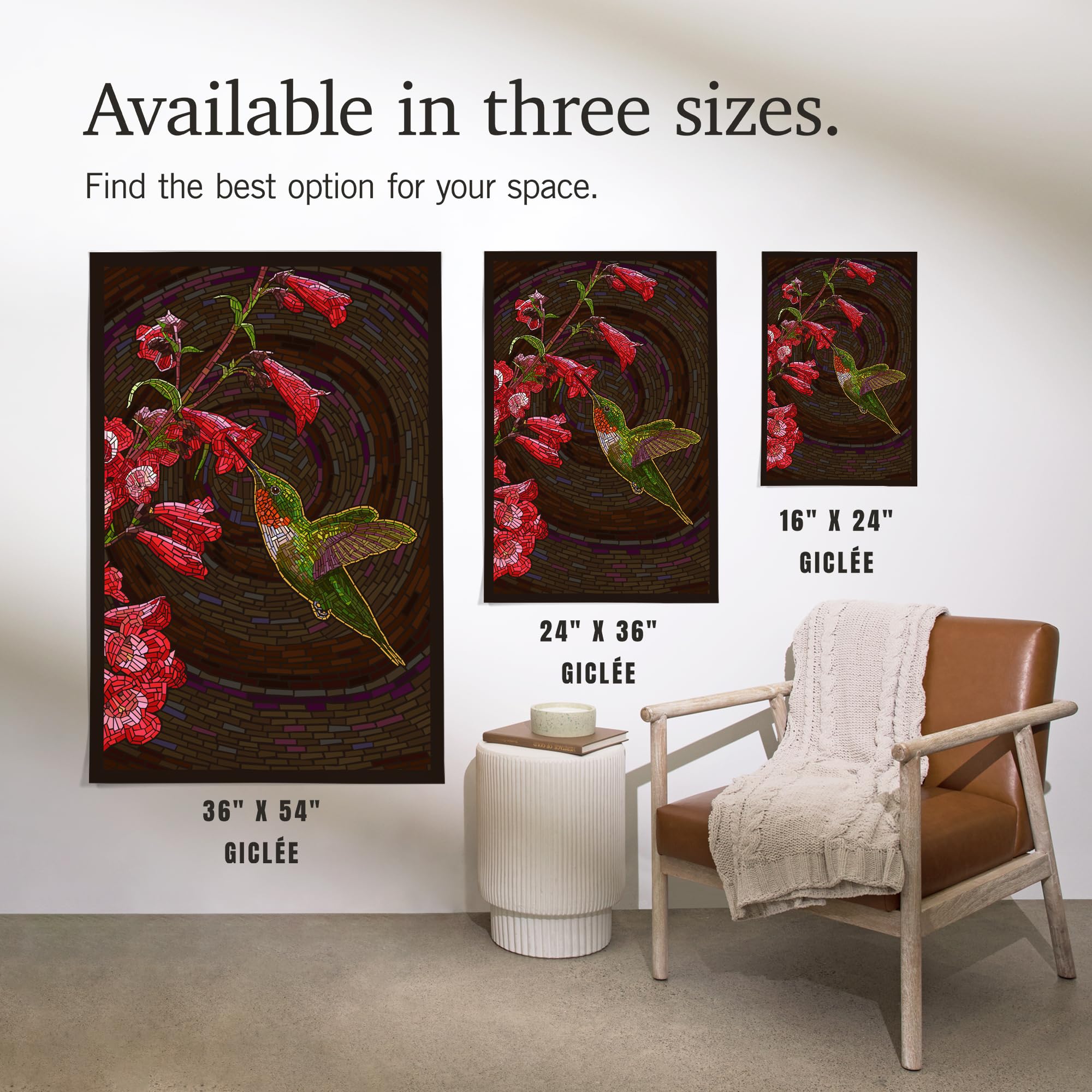 Lantern Press 16x24 Inch Giclee Print - Hummingbird Paper Mosaic Wall Art | Vibrant Home Decor for Living Room, Bedroom & Office
