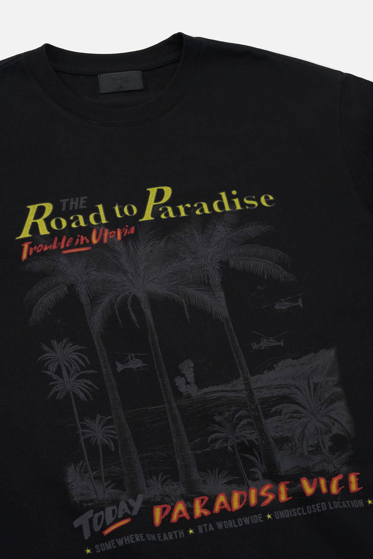 COLIN Oversized Short Sleeve T-Shirt | Black Road to Paradise Graphic Tee | Casual Streetwear for Men | Perfect for Summer Outfits & Music Festivals