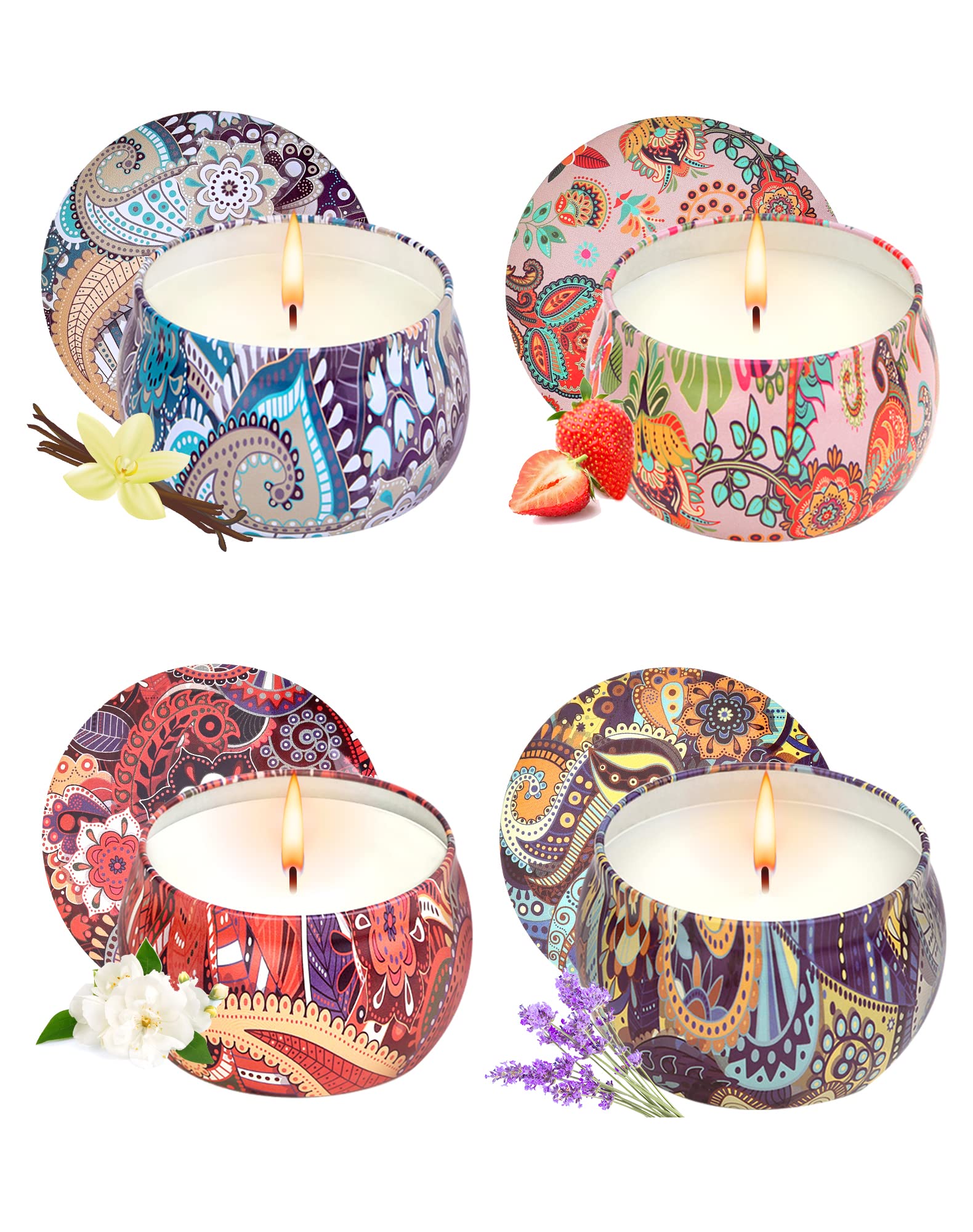 Premium Aromatherapy Scented Candles Gift Set for Women - 4x4.4oz Soy Wax Jar Candles with Essential Oils for Stress Relief & Relaxation | Home Decor, Spa Day, Meditation, Romantic Dinner, Bedroom Ambiance