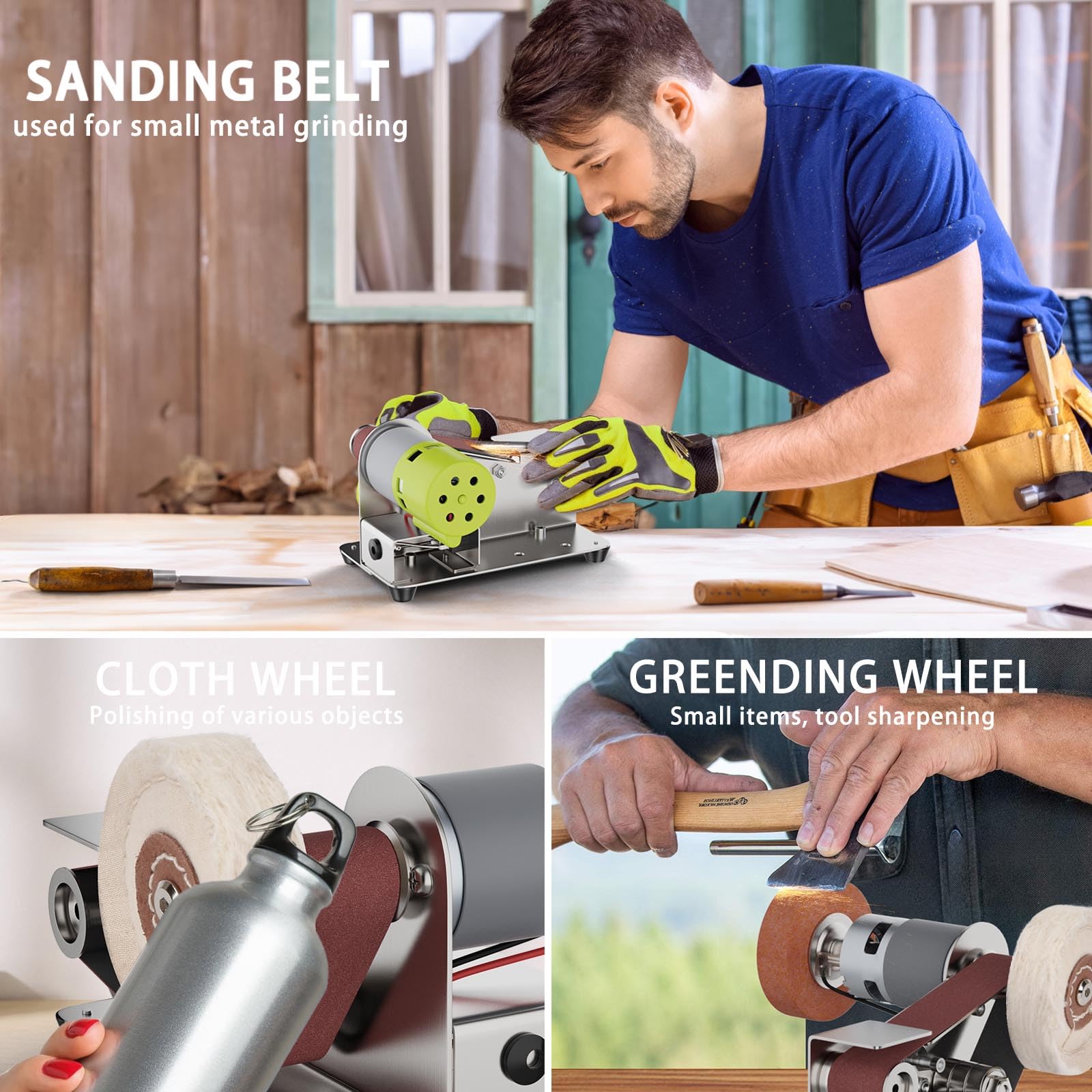 Mini Belt Sander - 7-Speed Adjustable Electric Knife Sharpener & 15° Belt Grinder | Power Tool for Metal & Woodworking | Perfect for DIY Projects, Blade Sharpening & Crafting